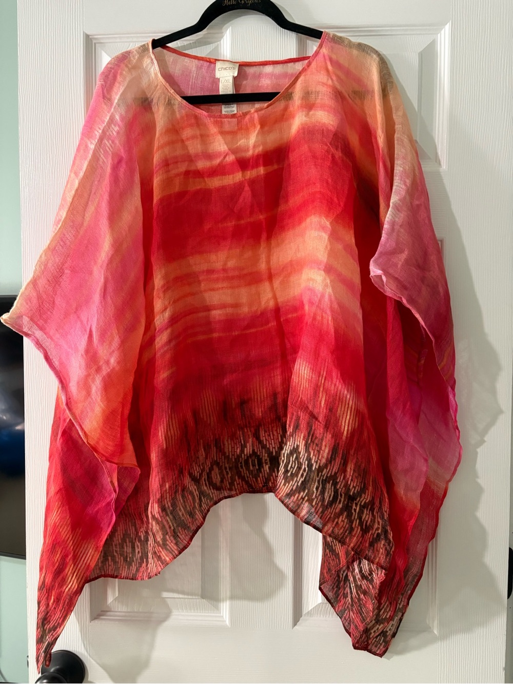 Chicos 100% Linen Tribal Geo Popover Top Poncho Like New